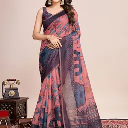 HEER FASHION Floral Zari Linen Blend Saree-image-15