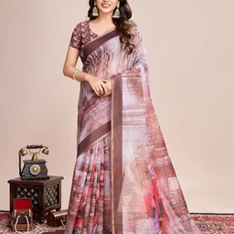 HEER FASHION Floral Zari Linen Blend Saree-image-0