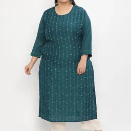 Sringam Plus Size Floral Embroidered Straight Kurta image 1