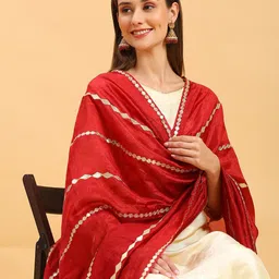 Dupatta Bazaar Striped Gotta Patti Silk Dupatta-image-74