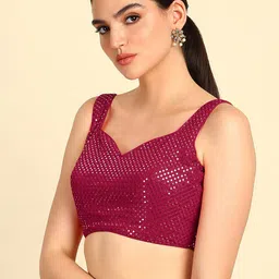 Soch Pink Embroidered Saree Blouse With Sequins Work image 2