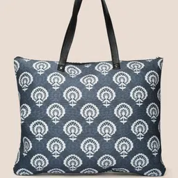 Anouk Blue Printed Structured Tote Bag with Cut Work image 4