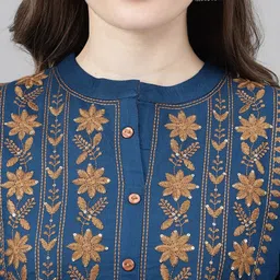 ANANDITA Ethnic Motifs Embroidered Thread Work Detailed Pleated A-Line Kurta image 2