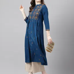 ANANDITA Ethnic Motifs Embroidered Thread Work Detailed Pleated A-Line Kurta image 5