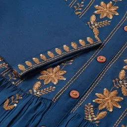 ANANDITA Ethnic Motifs Embroidered Thread Work Detailed Pleated A-Line Kurta image 4