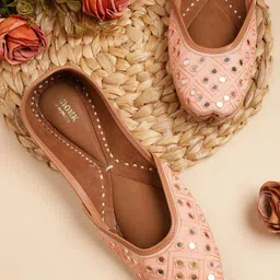 Anouk Women Peach-Coloured Woven Design Mojaris With Mirror Work Detail-image-6