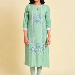 W Floral Printed Keyhole Neck Gotta Patti Straight Kurta-image-25