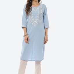 Rangriti Women Blue Floral Embroidered Kurta-picture-17