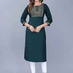 SP DESIGNS Ethnic Motifs Yoke Design Thread Work Straight Kurta-image-3