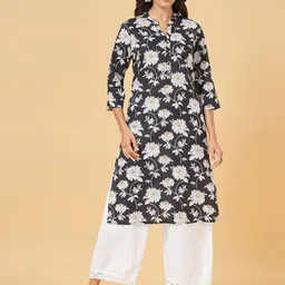 RANGMANCH BY PANTALOONS Mandarin Collar Floral Printed Cotton Straight Kurta-picture-39
