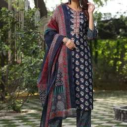 Rain & Rainbow Floral Printed Pure Cotton Straight Kurta With Trouser & Dupatta-picture-34