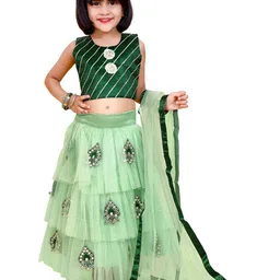 BAESD Girls Embroidered Patchwork Ready to Wear Lehenga & Blouse With Dupatta-picture-14