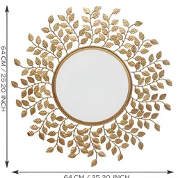 CHRONIKLE Gold Toned Leaf textured Round Wall Mirror image 2