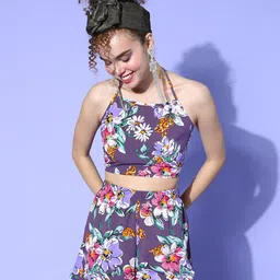 Berrylush Women Purple Floral Printed  Co-Ords-image-90