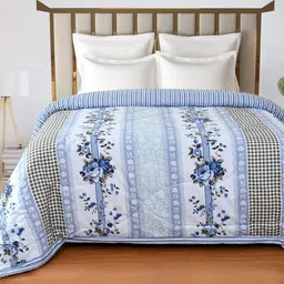 Florida White & Blue Floral Microfiber AC Room Double Bed Comforter-image-34