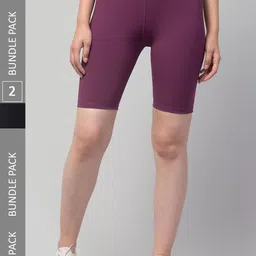 Apraa & Parma Women Pack of 2 Skinny Fit High-Rise Running Sports Shorts-picture-15