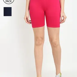 Jinfo Women Pink & Navy Blue Pack Of 2 Cycling Sports Shorts-image-56