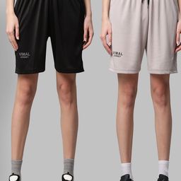 mack jonney VIMAL JONNEY Women Set Of 2 Black & Grey Running Sports Shorts-picture-17