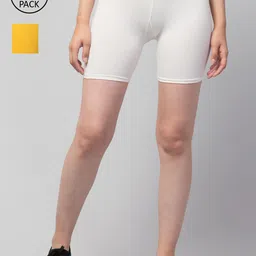 Apraa & Parma Women Pack Of 2 Yellow & White Slim Fit Cotton Sports Shorts-picture-20