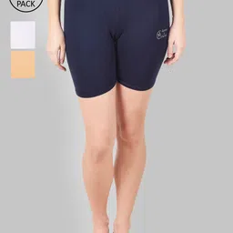Apraa & Parma Women Navy Blue & White Pack Of 3 Slim Fit Cycling Pure Cotton Sports Shorts-picture-37