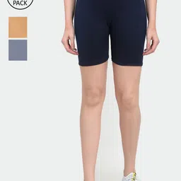 Jinfo Women Grey & Beige Cycling Shorts Pack Of 3-image-22