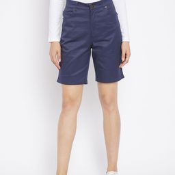 Hypernation Women Blue Solid Chino Shorts-picture-29