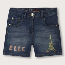 ELLE Girls Mid-Rise Embellished With Sequinned Denim Shorts-picture-15