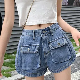 LULU & SKY Women Loose Fit High-Rise Denim Shorts-picture-16