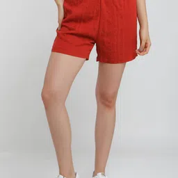 Zink London Women Red Slim Fit High-Rise Shorts-picture-30