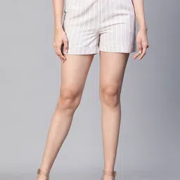 Oxolloxo Women Striped Mid-Rise Cotton Shorts image 1
