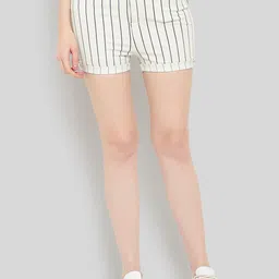 GUTI Women Striped High-Rise Cotton Denim Shorts-picture-41