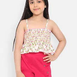 Nauti Nati Girls Floral Printed Smocked Shoulder Straps Top with Shorts-picture-31