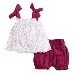 StyleCast Infants Girls Fuchsia Printed Pure Cotton Top With Shorts-image-24