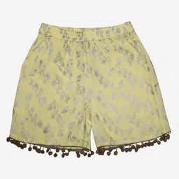 KiddoPanti Girls Yellow Floral Printed Shorts-image-83