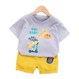 StyleCast Kids Grey & Yellow Printed Pure Cotton T-shirt with Shorts-picture-53