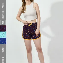 BAESD Women Pack of 3 Printed Pure Cotton Hot Pants Shorts-picture-29