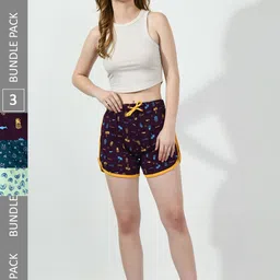 BAESD Women Pack of 3 Printed Pure Cotton Hot Pants Shorts-picture-27
