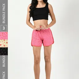 BAESD Women Pack of 3 Printed Pure Cotton Hot Pants Shorts-image-91