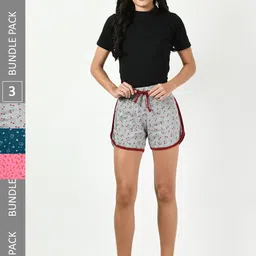 BAESD Women Pack of 3 Printed Pure Cotton Hot Pants Shorts-image-99