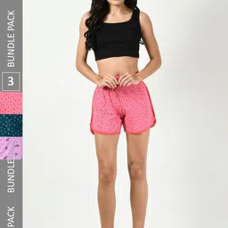 BAESD Women Pack of 3 Printed Pure Cotton Hot Pants Shorts-image-95