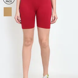 GRACIT Women Pack Of 2 Maroon & Beige Biker Shorts-image-55