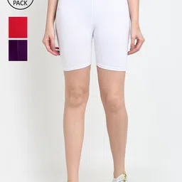 GRACIT Women Pack of 3 White & Red Cycling Sports Shorts-image-26