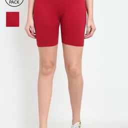 Jinfo Women Pack of 2 Maroon Solid Cycling Shorts-image-40
