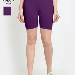 GRACIT Women Pack Of 2 Purple Biker Shorts-image-75