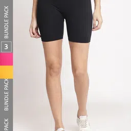 Jinfo Women Pack Of 3 Cotton Skinny Fit Cycling Sports Shorts-picture-40