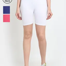 GRACIT Women Pack of 3 Four Way Super Combed Lycra Cycling Shorts-picture-13