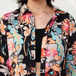 Athena Black  & Pink Floral Printed Shirt With Printed Shorts Co-Ords image 4