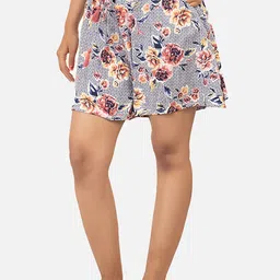 BStories Women Navy Blue & Yellow Printed Lounge Shorts image 2