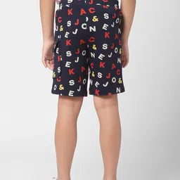 Jack & Jones Boys Navy Blue Typography Printed Low-Rise Shorts image 4