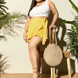 Berrylush Curve Plus Size Floral Printed Tie-Up Detailed Skorts image 4